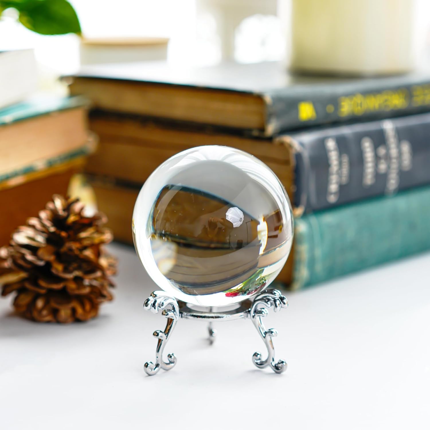 Clear Crystal Ball 2.3in Real Glass Ball with Stand for Home Decor Gift