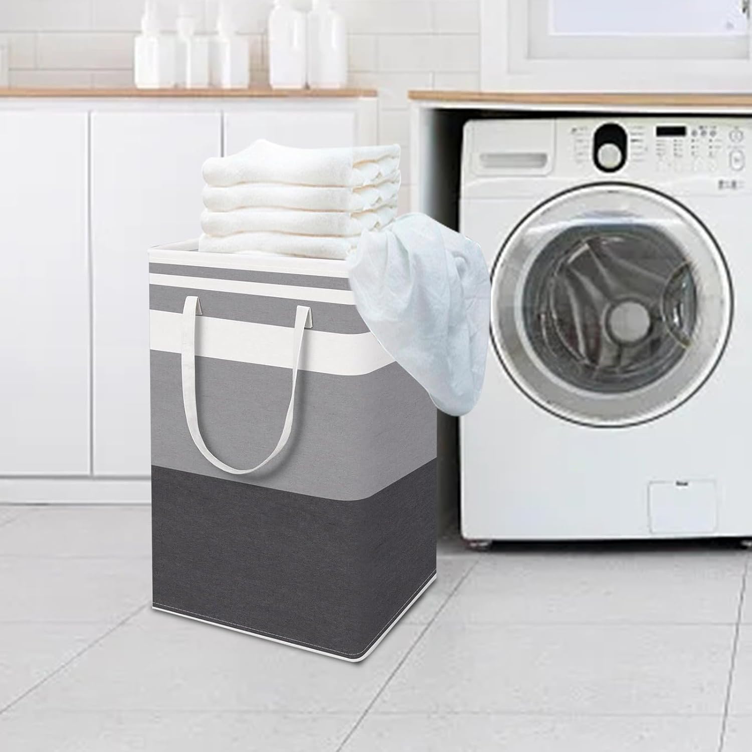 2-Pack Collapsible Large Laundry Basket, 75L Freestanding Slim Waterproof Laundry Hampers with Easy Carry Handles,Dirty Clothes Hamper for Dorm Laundry Room Bathroom Bedroom