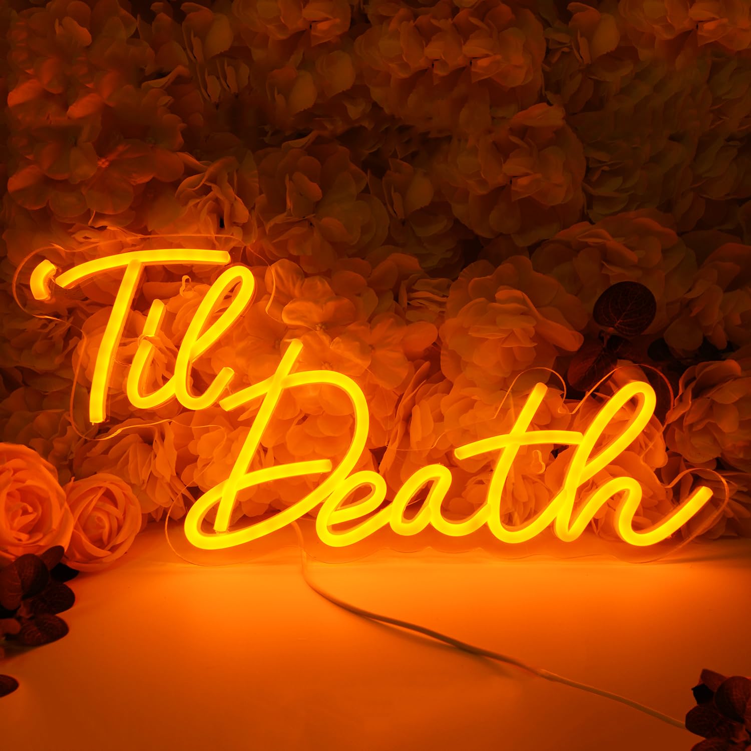 Britrio Til Death Neon Light Sign for Halloween Wedding Party Engagement Bridal Shower Banner,Bedroom Wall Decor Light 5V USB Powered with Switch 17 IN Orange