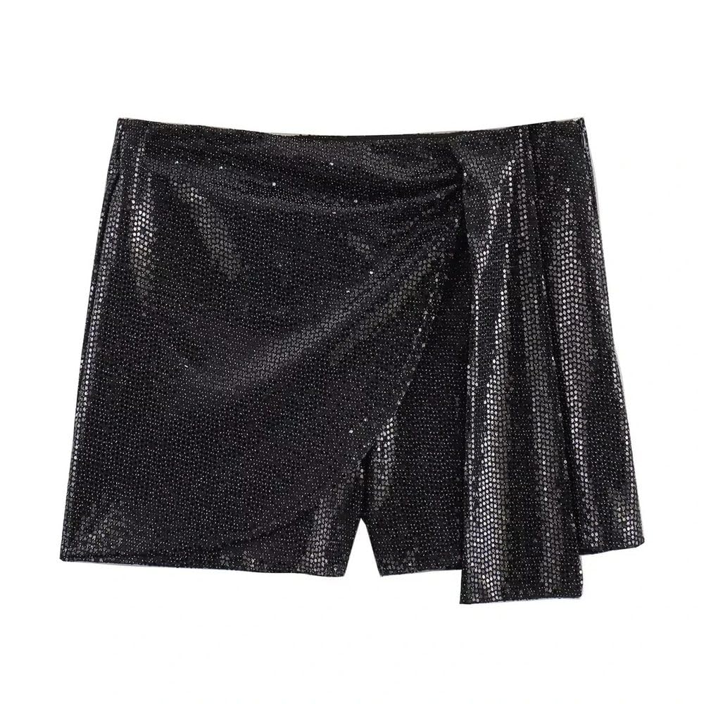 SWEPER Falda Corta De Mujer - Falda Pantalón Cruzada con Diamantes De Imitación para Mujer, Estilo De Fiesta, Cintura Alta, Cremallera Lateral, Pantalones Cortos Femeninos Versátiles