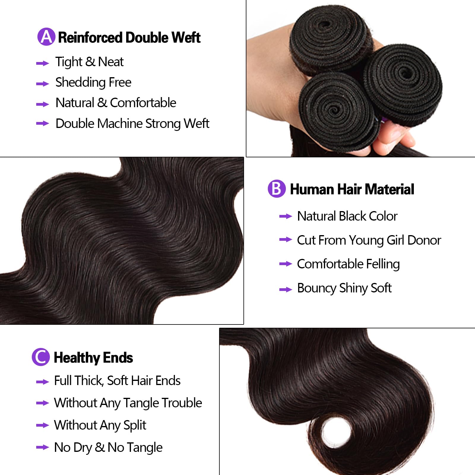 3 Bundles Brazilian Body Wave Human Hair with 2x6 HD Lace Closure 16 Inch Body Wave 2x6 Closure | HD Lace Closure – Private Label main image 4