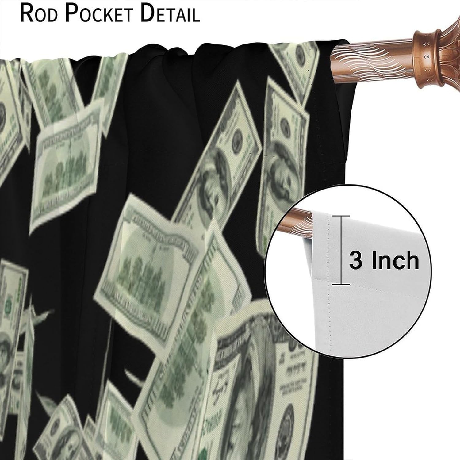 Money Curtains Banknote Usd Dollar Luxury Bank USA Cash Rod Pocket Blackout Window Drapes for Bedroom Living Room Kitchen Cafe Decor （W21xL63 Inch） x2 Panels