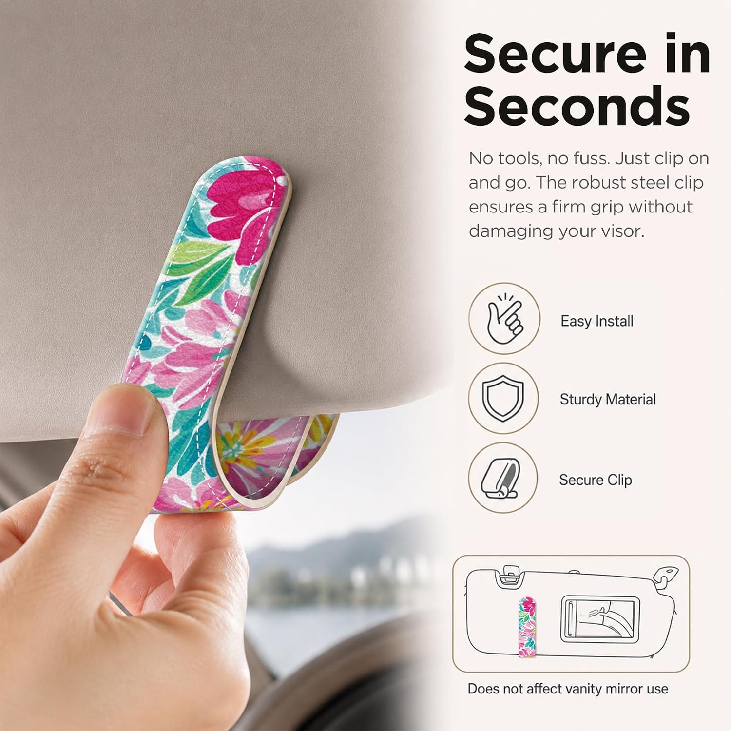 Sunglasses Holder for Car Visor, PU Leather Glasses Clip Organizer, Cute Magnetic Eyeglass Holder for Vehicle Sun Visor, Car Interior Accessory for Women & Men, Color Flowers image 4