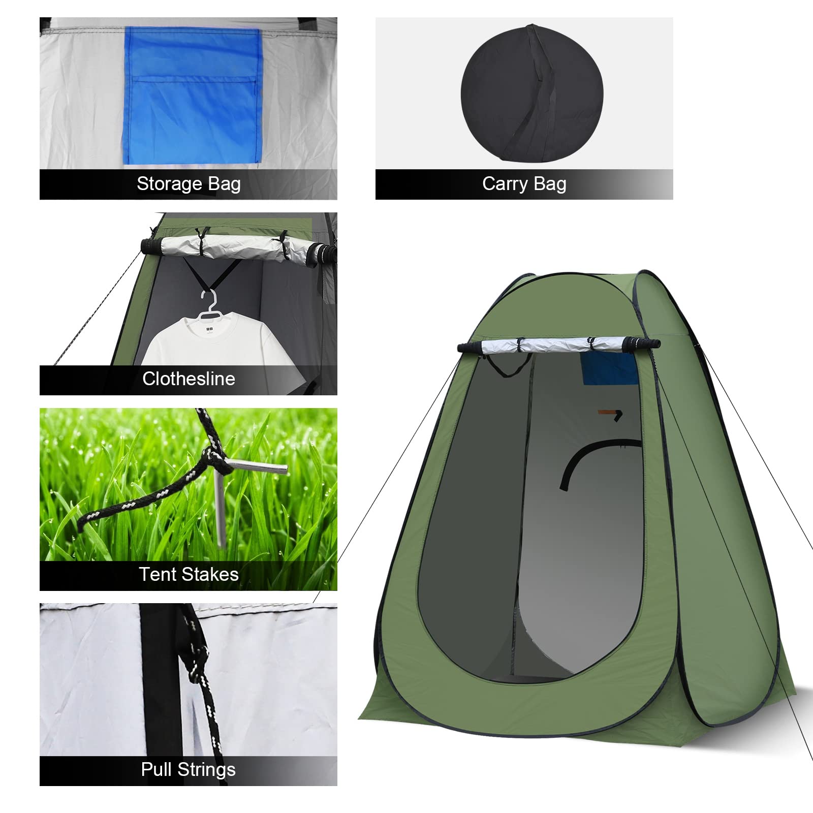 LEMROE Tente de douche ou à langer pop-up avec bonne ventilation et espace - Pour l’extérieur, camping, pique-nique, pêche, plage, toilettes, pour se changer, se protéger du soleil - Vert, 120 cm