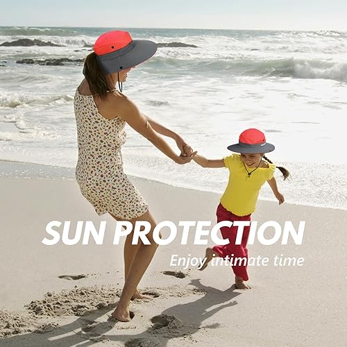 Miniatura 6 de QualyQualy 2 sombreros de sol para padres e hijos con 2 clips para sombrero, sombrero familiar a juego para el sol de playa de verano