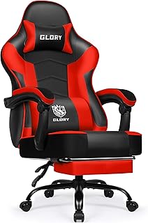 Gaming Stuhl Ergonomischer mit Fußstütze, Gaming Chair Bürostuhl 150 kg Belastbarkeit, Gamer Stuhl aus Kunstleder, Höhenverstellbarer PC Zockerstuhl für Jugendliche Erwachsene, Rot