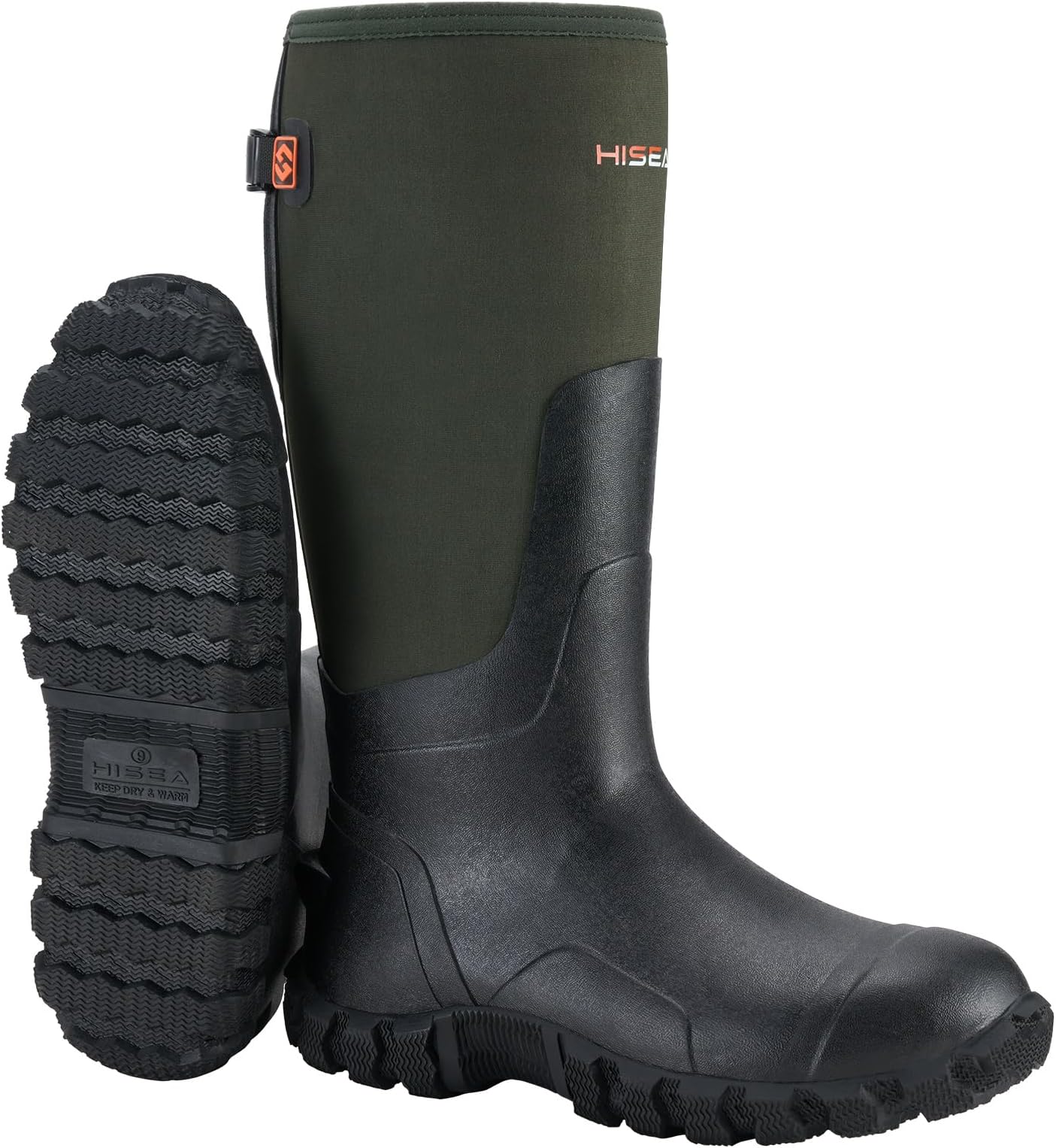 HISEAUpgraded Men's Rain Boots, Waterproof Insulated Rubber Neoprene Boots with Steel Shank, Durable Anti-Slip Outdoor Work Boots for Hunting Gardening Farming Fishing Mud Working, Adjustable Calf