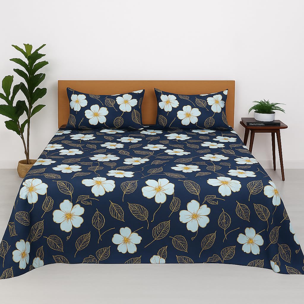 Cottington Lane King Size Bedsheet Set – Tulip Rose Print | 102x108 Inches | Soft Breathable Microfiber Bed Sheet with 2 Pillow Covers | Wrinkle-Free & Skin-Friendly Bedding Set