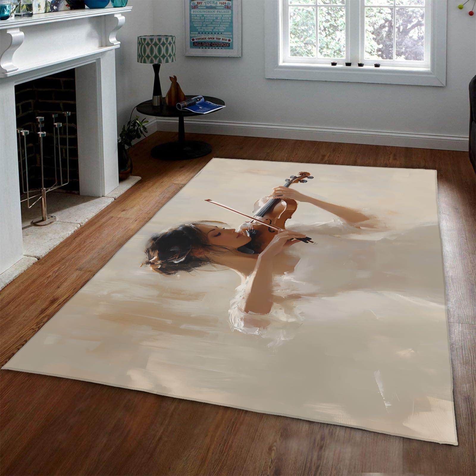 Tappeto a tema musicale per bambina alla moda per soggiorno e camera da letto, 150 x 200 cm, elegante, a pelo basso, facile da pulire, perfetto per la zona yoga