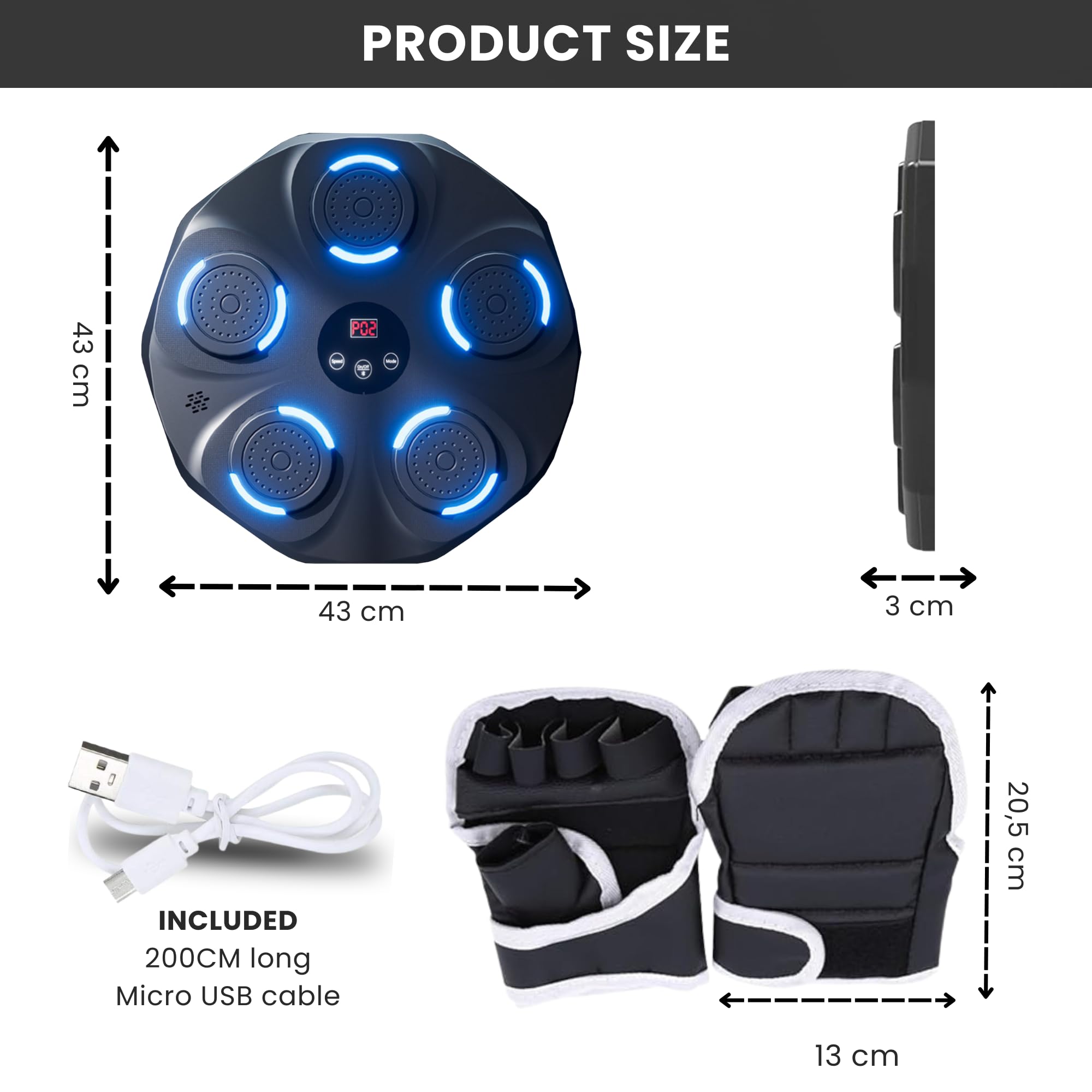 Macchina da Boxe Musicale, Attrezzatura da Allenamento per Boxe a Parete In PU, Pad da Boxe a LED con Guantoni da Boxe, Bluetooth, Luci al Ritmo Della Musica.