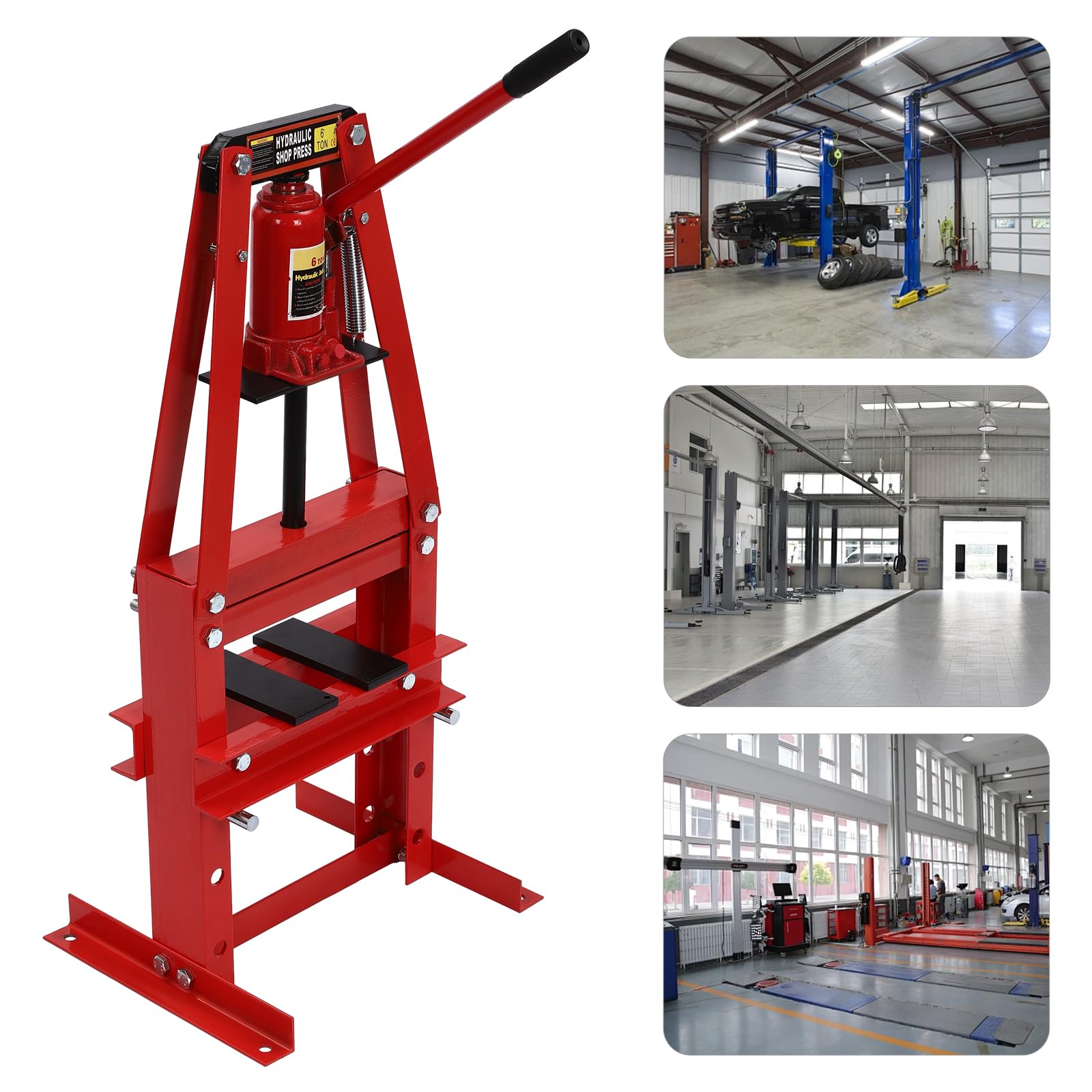 Pressa idraulica 6t, pressa manuale da officina per garage e lavorazione dei metalli | Stabile pressa idraulica con 3 livelli di altezza e valvola di sicurezza | Ideale per cambio di cuscinetti