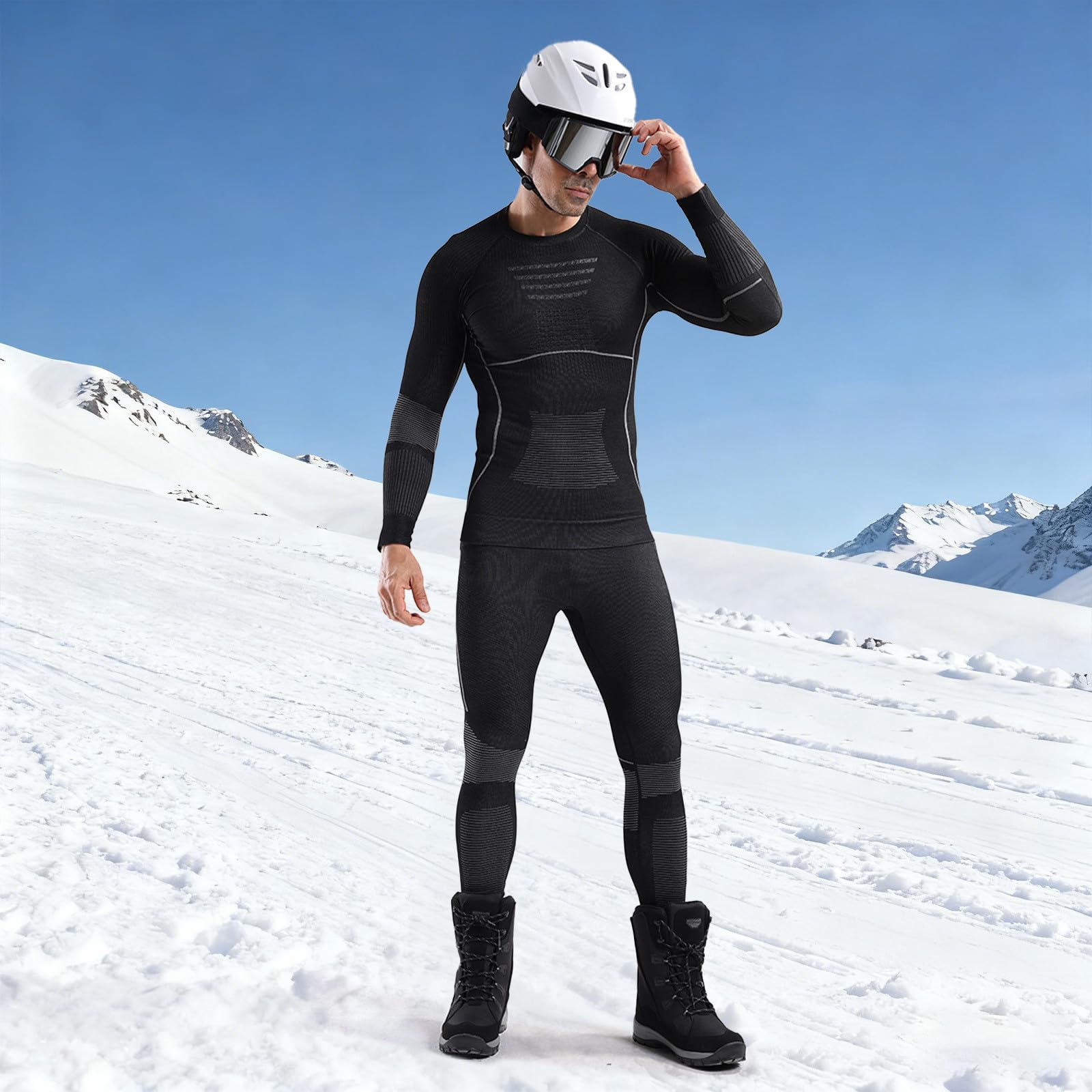 Generico Intimo Termico Uomo Tuta Termica Completo Funzionale Set di 2 Pezzi Maglia e Pantaloni Tute da Sci Traspirante Asciugatura Rapid Abbigliamento Sportivo Strato di Base Invernale per Sci Corsa