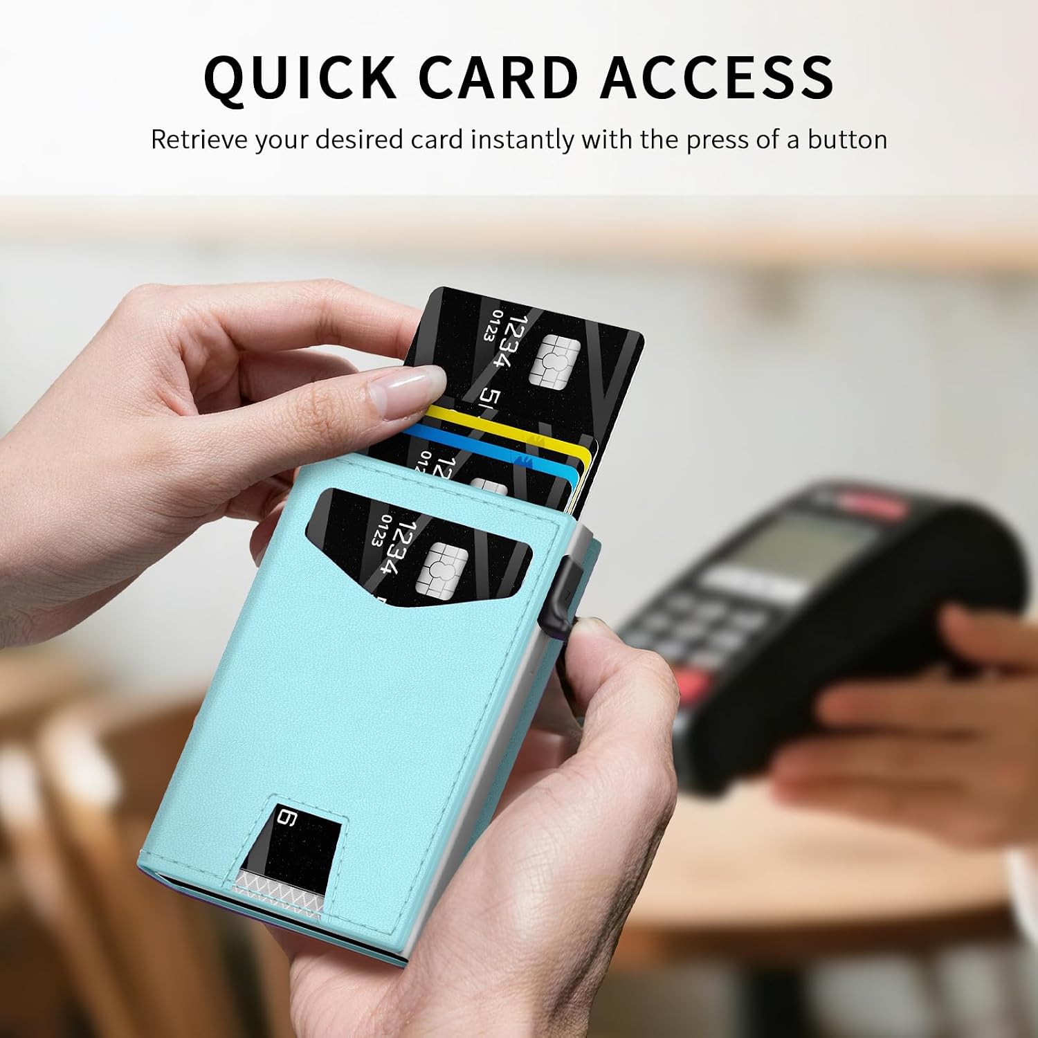 RFID Wallet Women: Stylish Security Metal Wallet for 10-12 Cards & 2 ID Windows - Smart Pop-Up Credit Card Holder & Cash Slot in Compact Trifold Design,Gift for Her (Blue) image 2