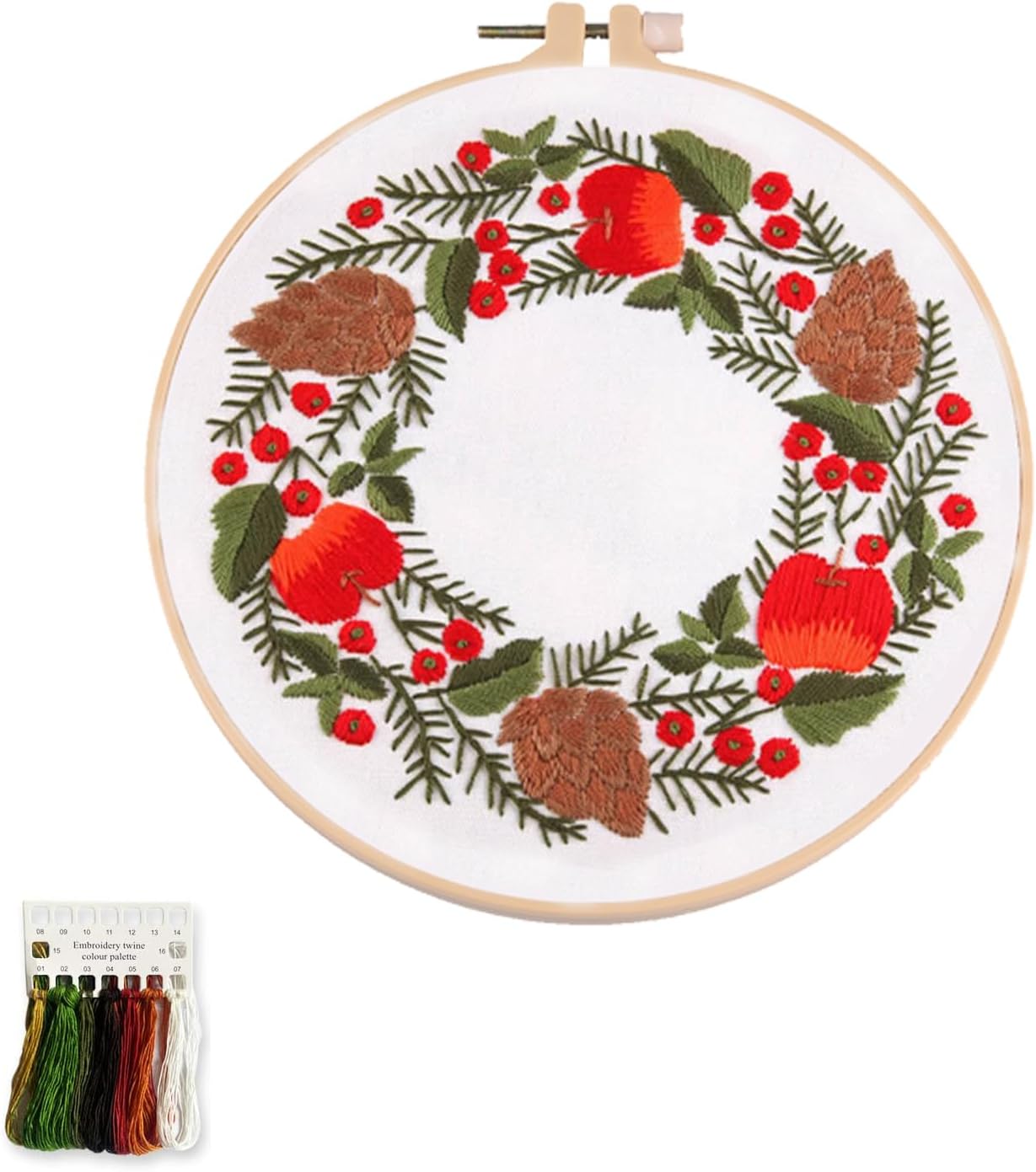 artcici Embroidery Kits Green Tree Christmas Patterns for Beginners Adults, Full Range Embroidery Starter Kits Cross Stitch Needlework Supplies (Christmas Wreath)