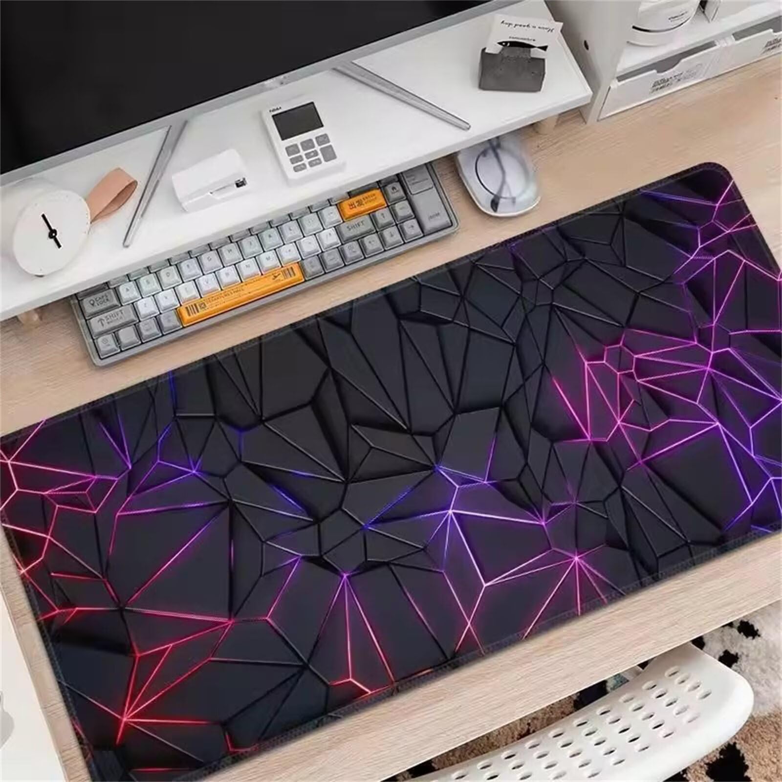 Tapis de Souris Gaming Rayure Violette,Grand Tapis de Souris 1000x500x3mm,Gamer Mouse Pad avec Coutures sur Les Bords,Tapis Bureau Antidérapant pour Gamer,Ordinateur,PC
