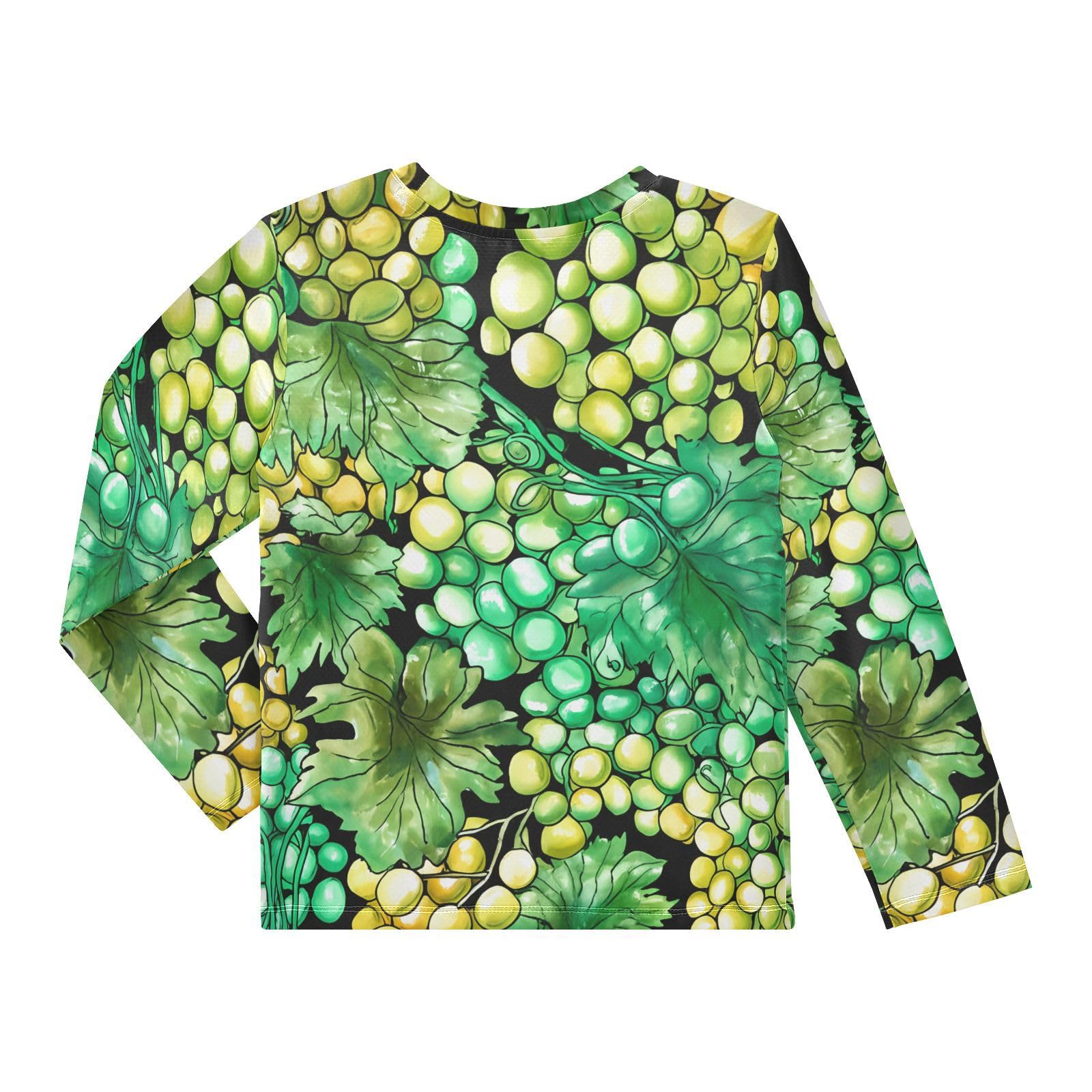 Grape Leaf Watercolor Black Boy's Rash Guard Swim Shirt Long Sleeve Sun Shirt for Running Swiming Pool UPF50+ 3T