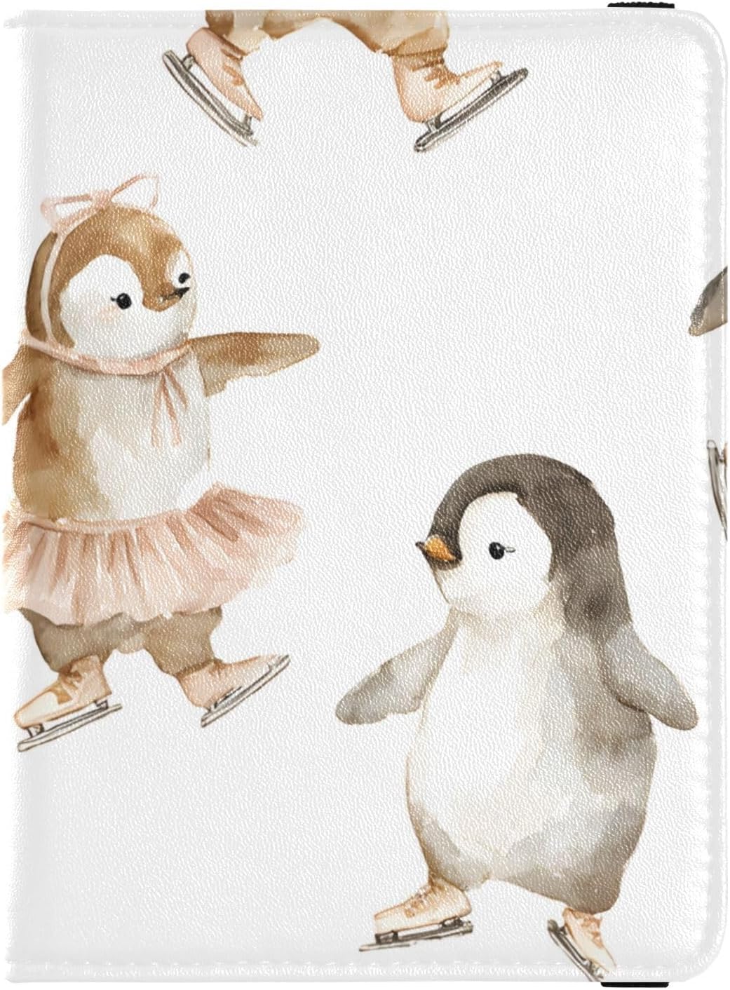 Personalized Vaccination Passport Holder Cute Penguins Ice Skating Dancing Passport Wallet Vaccine Card Case Protector Cover RFID Cover for Women Men - Image 1 of 7