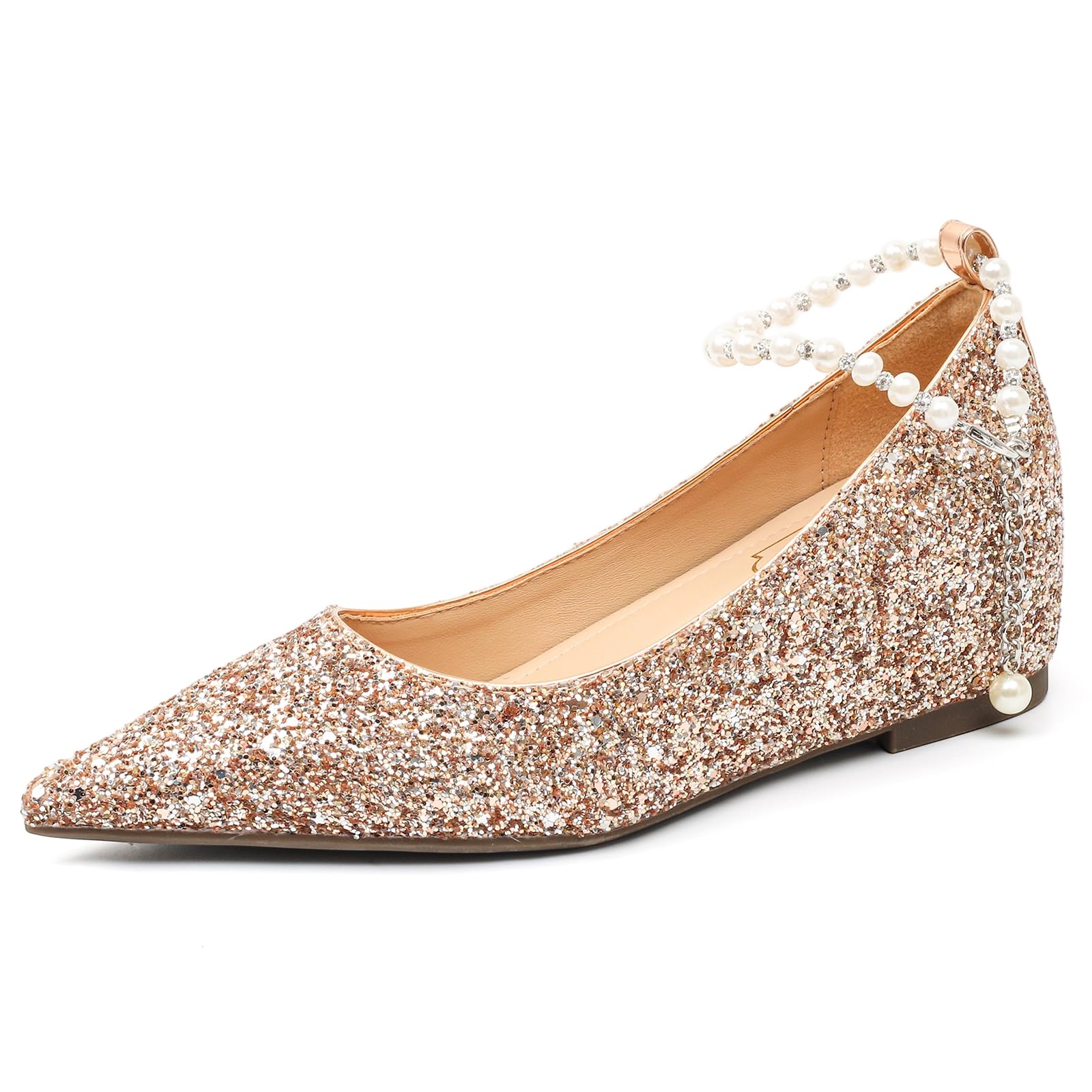 Buty ślubne bez zmęczenia, płaskie, 5 cm, ukryty obcas klinowy, łańcuszek z pereł, buty dla panny młodej, wygodne buty do biegania do tańca, błyszcząca tkanina