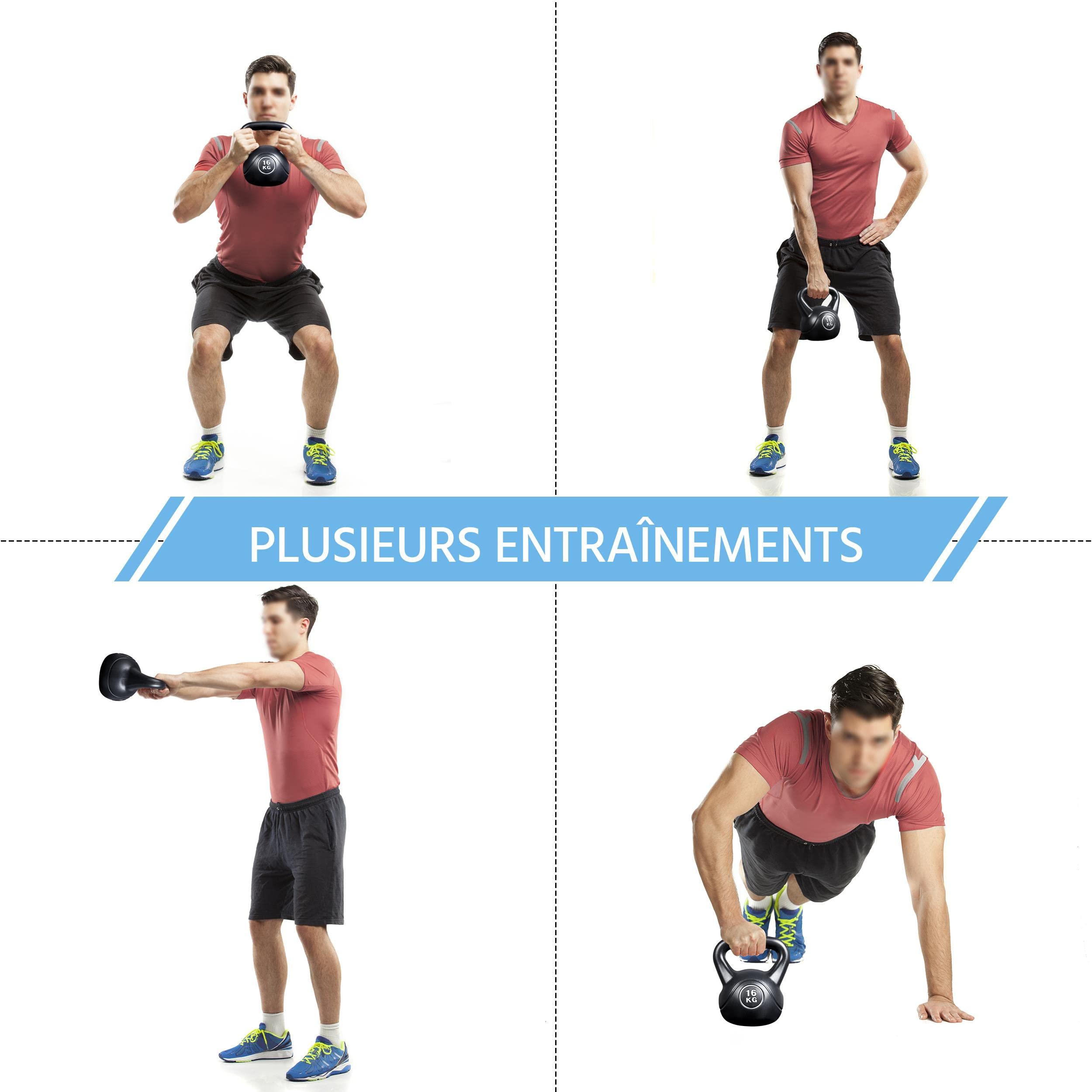 Yaheetech Ensemble de Kettlebells 8kg & 12kg & 16kg 3 Kettlebells Revêtus de HDPE pour la Salle de Sport à Domicile Musculation l'haltérophilie Noir
