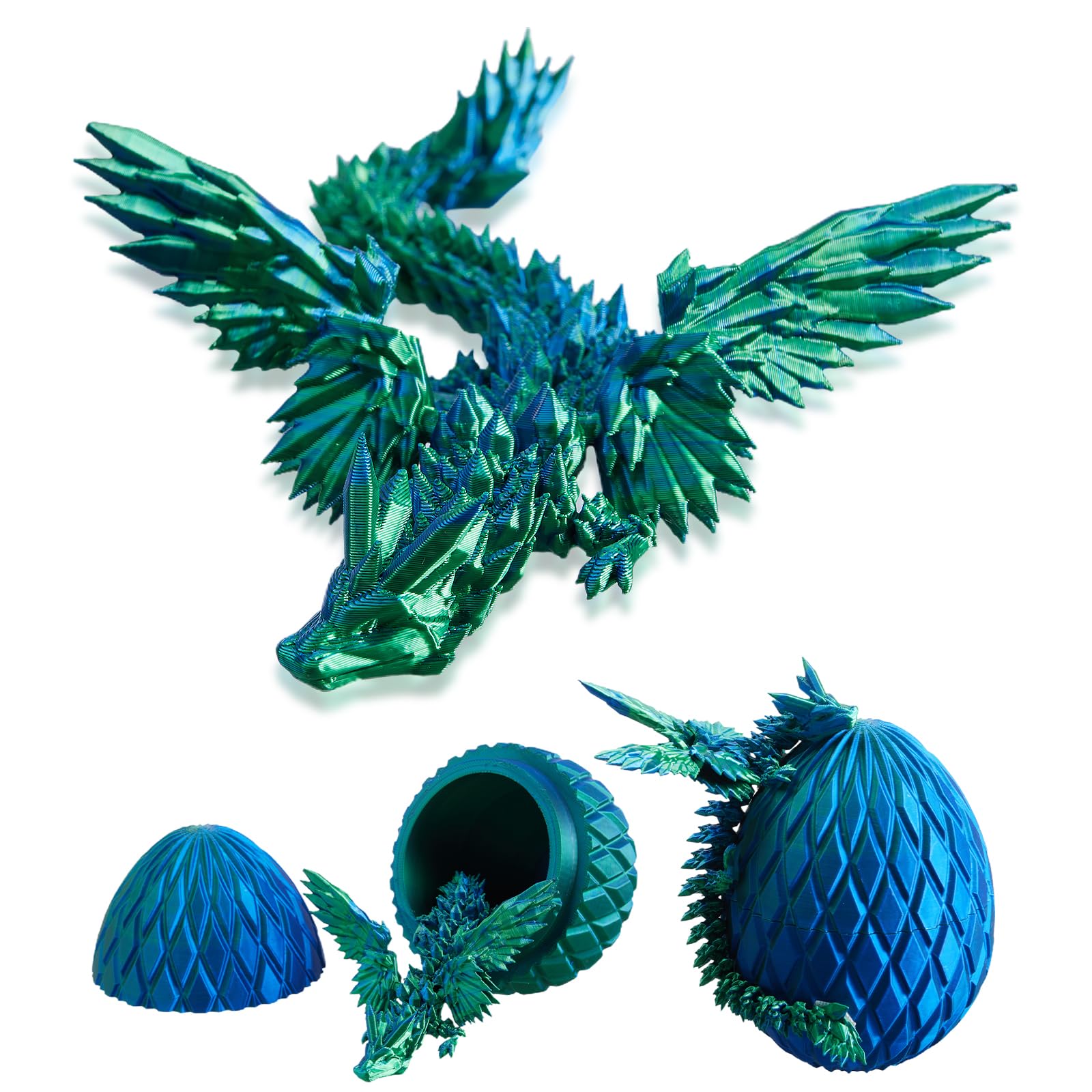 Dragon Eggs With Dragon Inside - Fidget Toys for Easter or Office Decor (Laser Green) with Articulated Wings