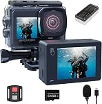 Apexcam Dual Screen Action Camera 4K60FPS Touchscreen 8X Zoom EIS 64MP with 64GB Card Ultra HD WiFi Sports Camera Underwater Camera 40m Waterproof 2.4G Remote Control 2x1350mAh Batteries