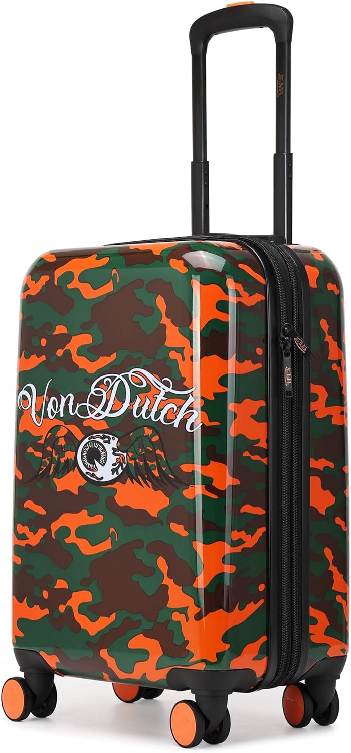 Von Dutch Orange Camo 20 Inch Carry-on Suitcase, Expandable Hardside Spinner Luggage