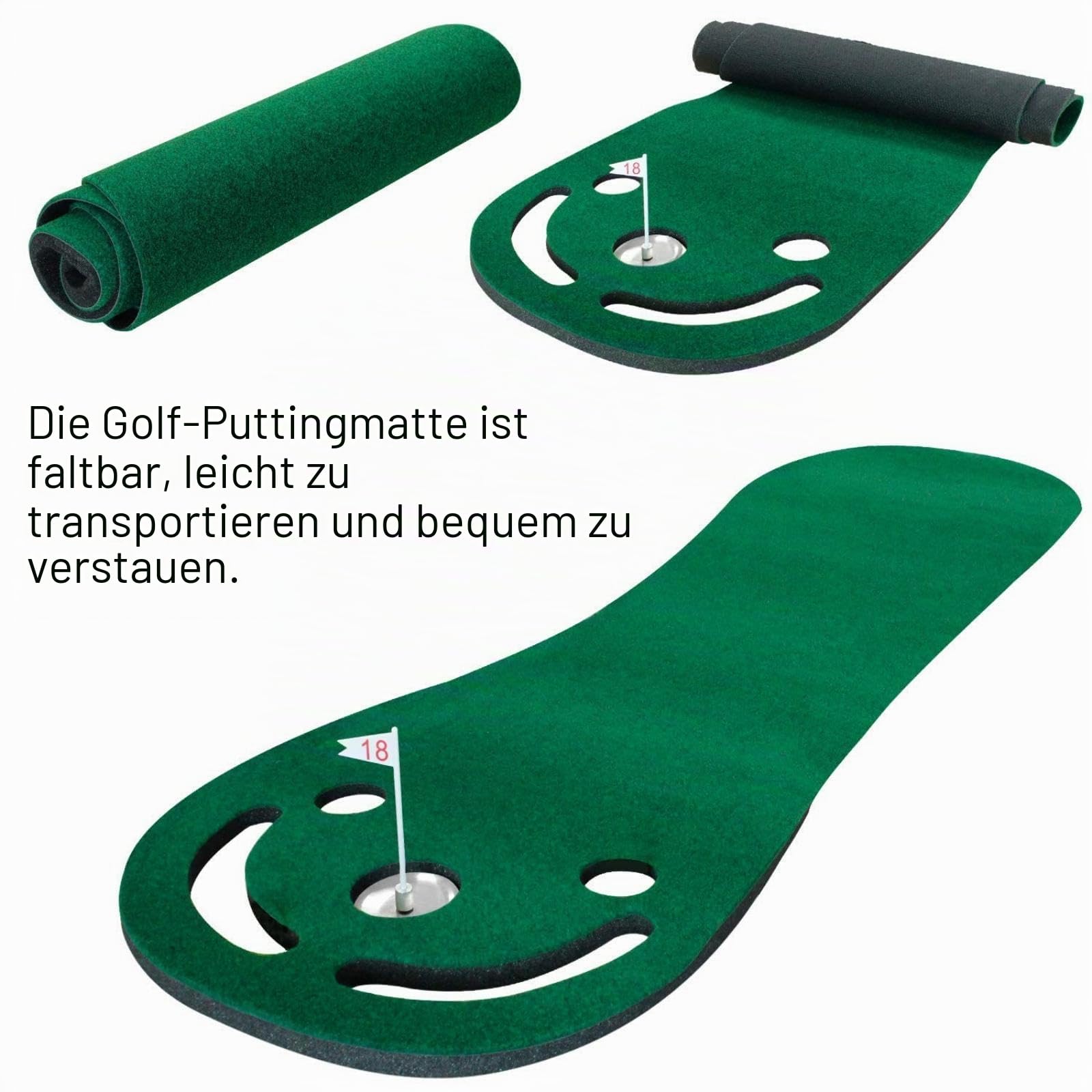 Crestgolf Lachende Golf Putting Matte - Indoor Golf Grün für Zuhause & Büro - Realistische Golf Praxis mit 3 Löchern - Anti-Rutsch Design Golf Liebhaber, Kollegen & Familie