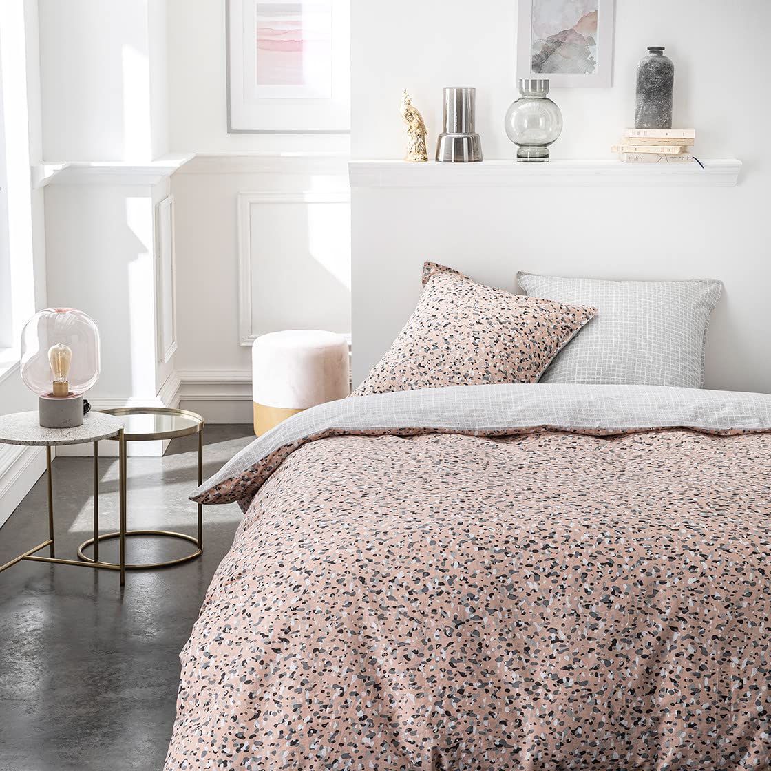 Set Letto Matrimoniale Microfibra Copriletto In Microfibra 220x240 Cm Con 2 Federe - Motivo Patchwork Floreale A Quadri, Trapuntato, Colore Cachi Set Letto Con 2 Federe