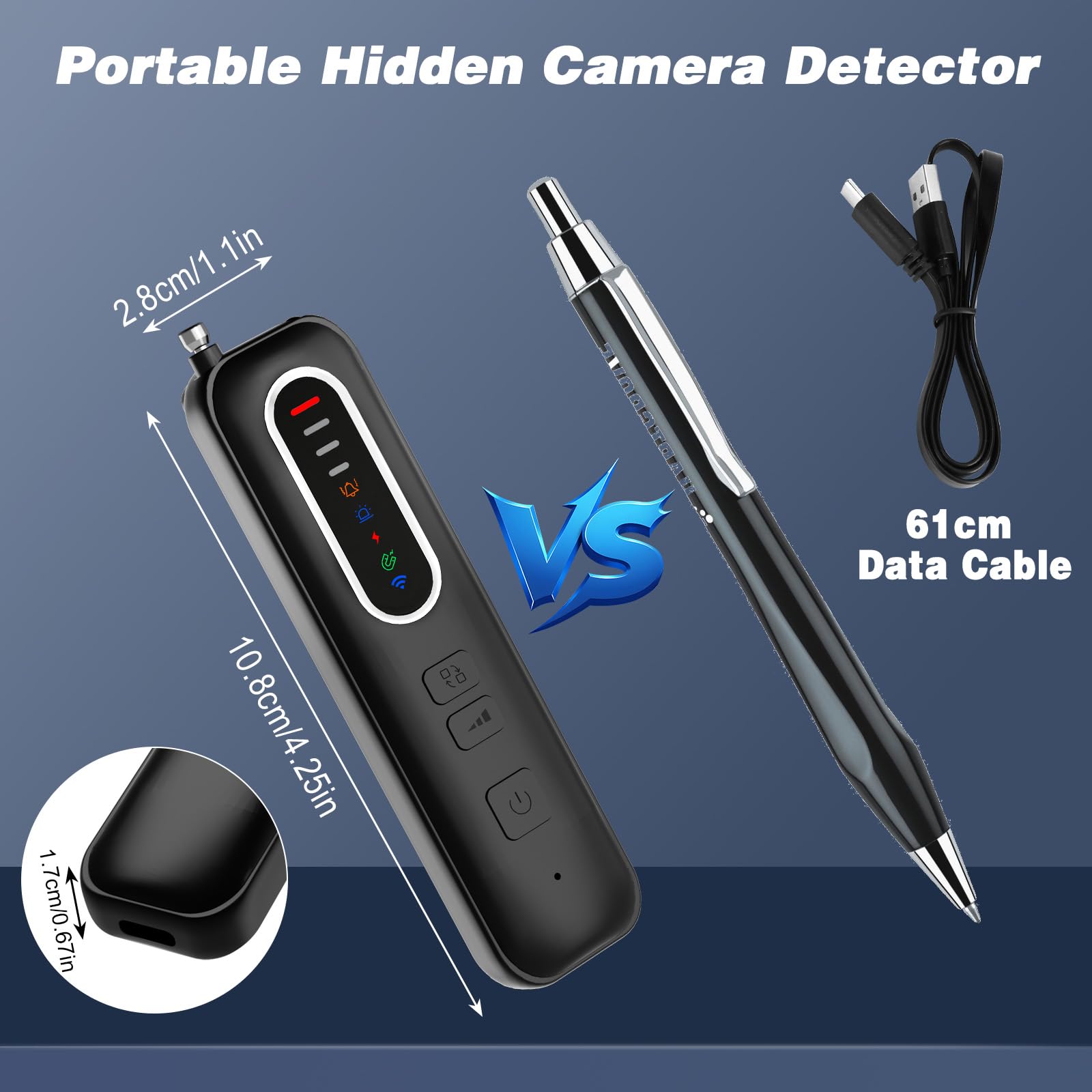 Rilevatore Microspie, Detector Telecamere Nascoste, Rilevatore di Cimici e microspie con 4 Livelli di Sensibilità per Casa, Hotel, Viaggi