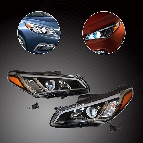 Miniatura 3 de CNCEST Par de faros delanteros halógenos  carcasa cromada lente transparente  ajuste directo  para Hyundai Sonata 2015 2016 2017  delantero
