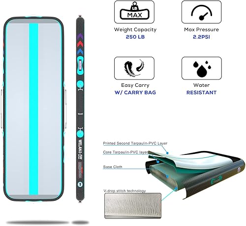 Miniatura 5 de WelandFun Air Mat Tumble Track 10ft13ft16ft20ft Inflatable Gymnastics Tumbling Mat 468 inchs Thickness Mats for Home