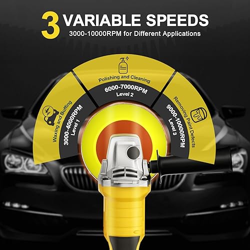 Miniatura 4 de Pulidor de búfer inalámbrico compatible con batería DEWALT de 20 V máximo, 5000-10000 RPM velocidad variable sin escobillas, pulidor ligero y