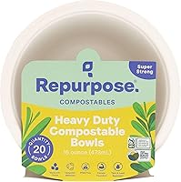 Repurpose Eco-Bigger 16oz Compostable Bowls, 20 Pack - Plant-Based, Microwave Safe, Sustainable Disposable Bowls