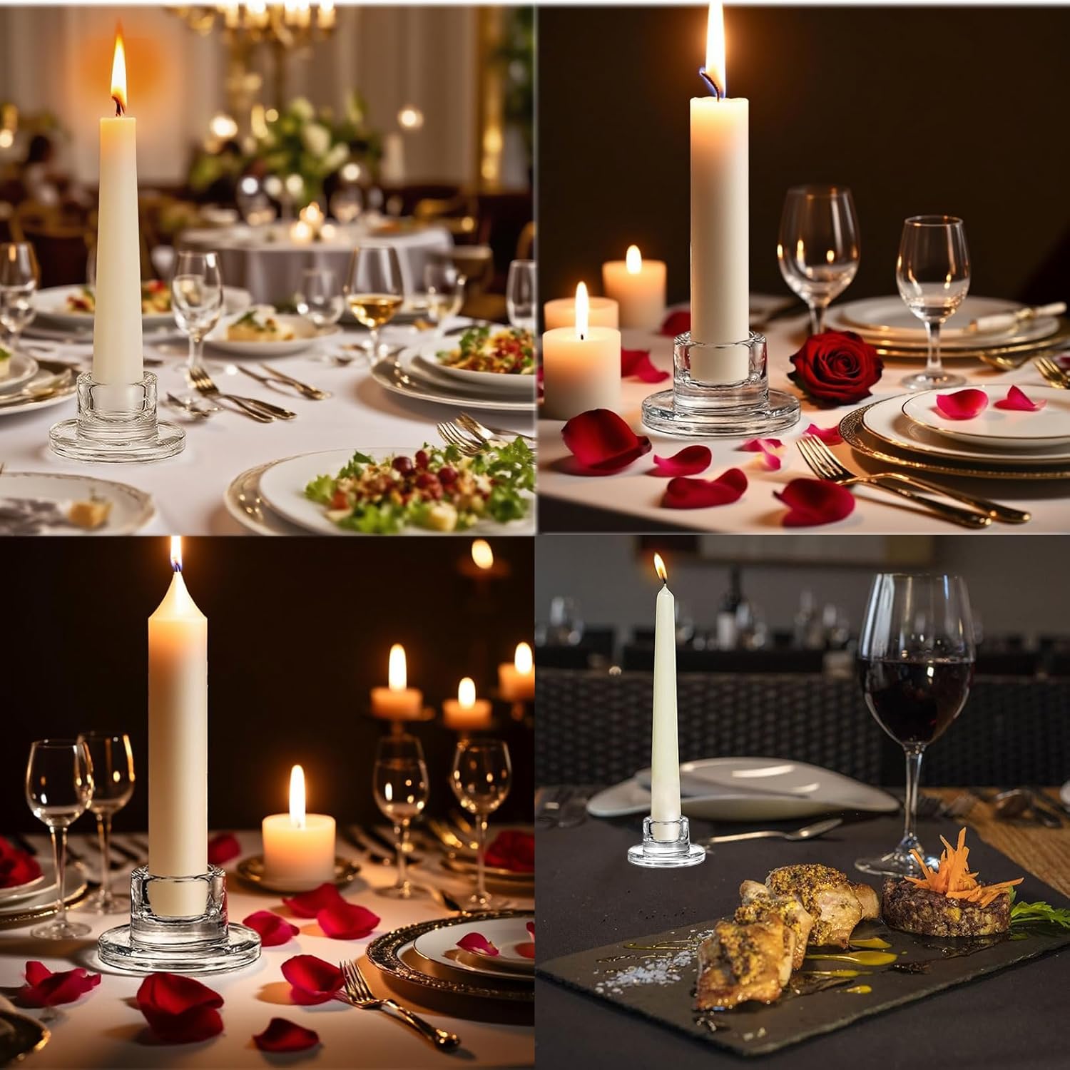 Glass Candlestick Holders: 4Pcs Small Taper Candle Holders Bulk Short Stick Holder Clear Modern Candle Holder for Home Decorations Table Centerpiece Wedding Christmas Dining Party Decor JZCHBL - Image 3