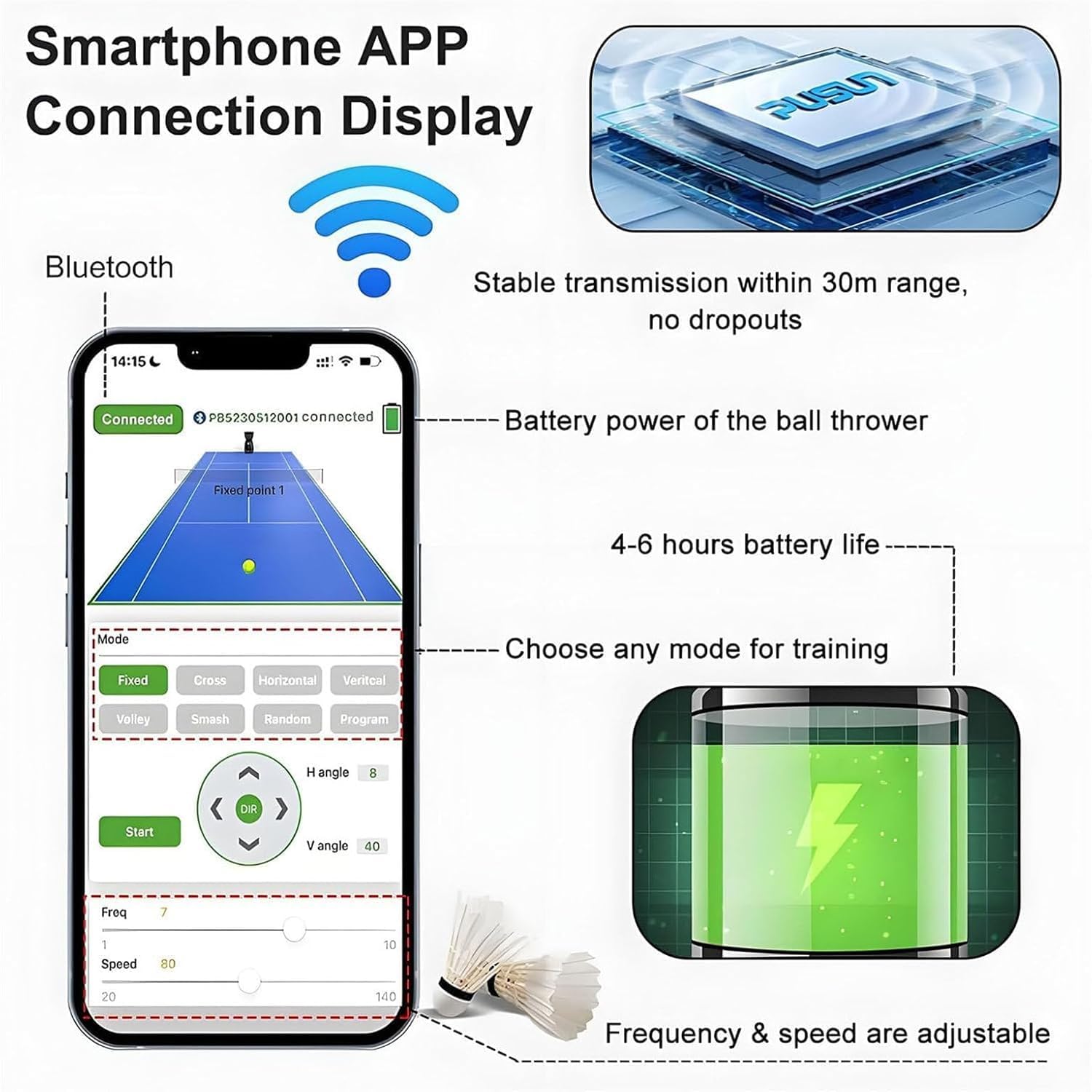 Lanzador de bádminton portátil con control remoto, alimentador ajustable, para práctica y entrenamiento, todos los niveles de habilidad