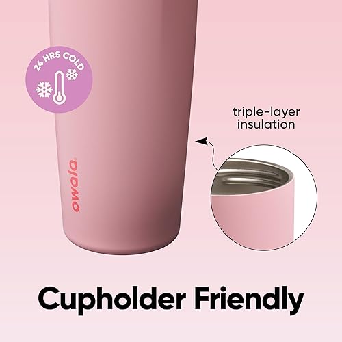 Miniatura 4 de Botella de agua Owala FreeSip con aislamiento de acero inoxidable con pico de dos vías, pajita incorporada y asa de cubo, fabricada para viajes,