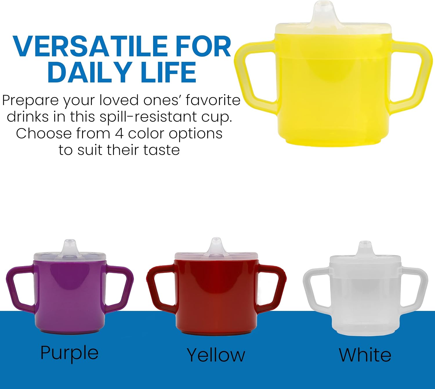 Compact 8oz Adult Sippy Cup with 2 Handles - Sip Cups for Adults for Limited Mobility - Handicapped Accessories - Handicap Cups for Elderly Care - Made in the USA - PSC Brand - Yellow - 3
