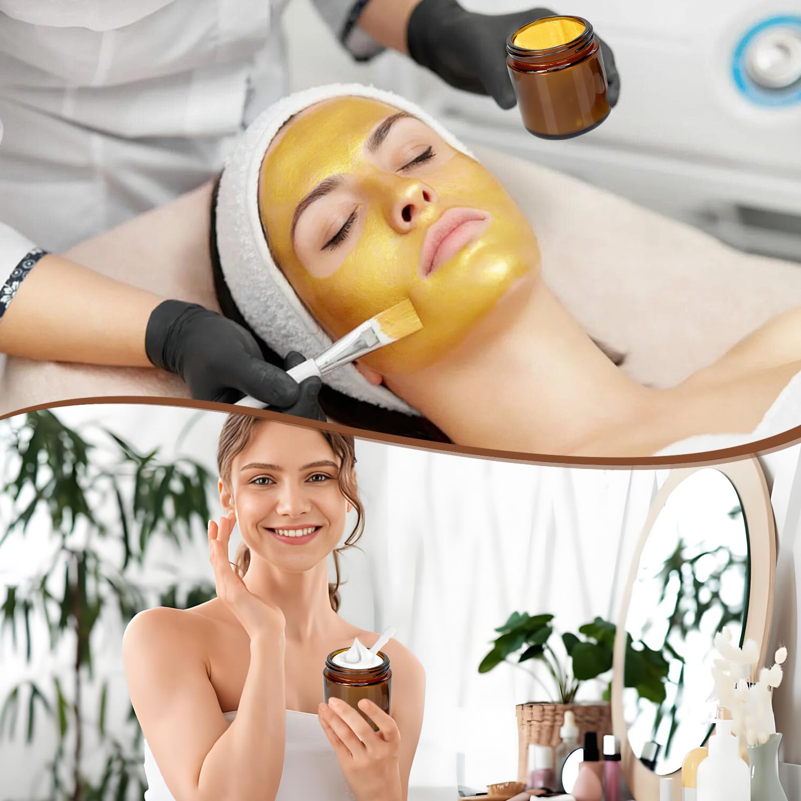 8 Pezzi Barattoli in Vetro Ambrato con Coperchio 100ml/100g, Contenitori per Lozioni Cosmetiche con Coperchio Interno a Tenuta Stagna, Bocca Larga e Liscia, Barattoli per Creme Richiudibili