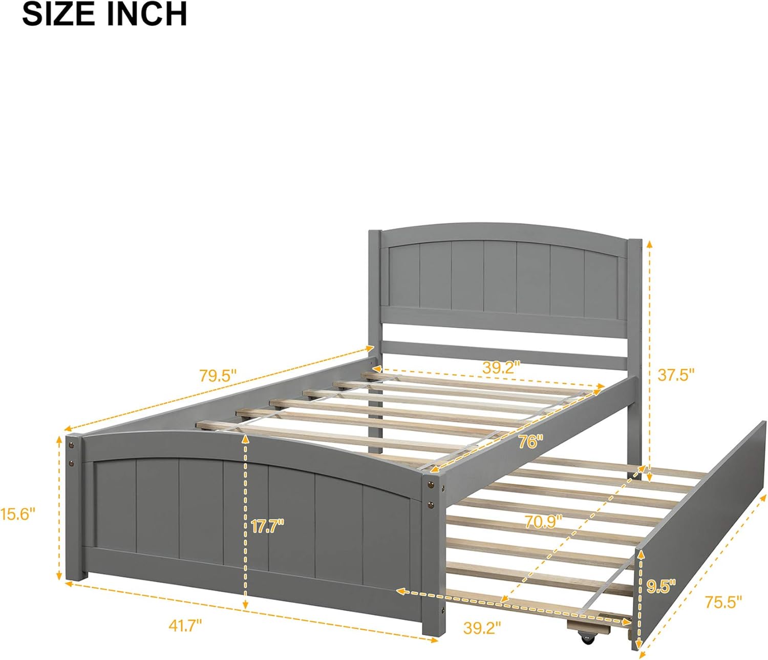 Bellemave Twin Platform Bed Frame with Headboard,Solid Wood Platform Bed with Trundle Bed Frame Roll Out,Finsbury-Grey