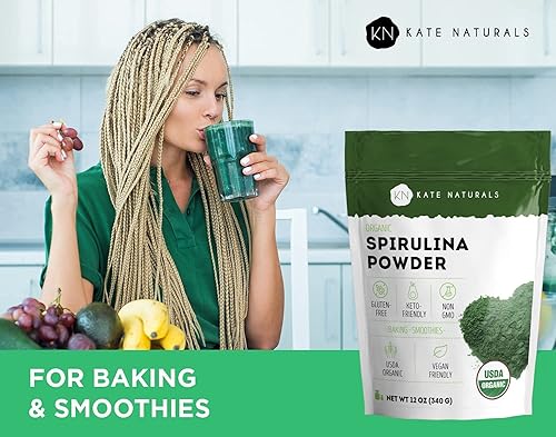 Miniatura 3 de Kate Naturals - Polvo de espirulina para apoyo inmunológico y antioxidantes (12 onzas) de Espirulina en polvo orgánico USDA, 100% natural, orgánico