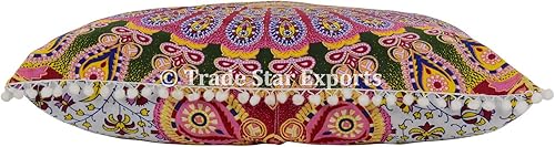 Miniatura 4 de Funda de cojín de piso de algodón. 26 pulgadas, con encaje de borlas decorativo y diseño de mandala.