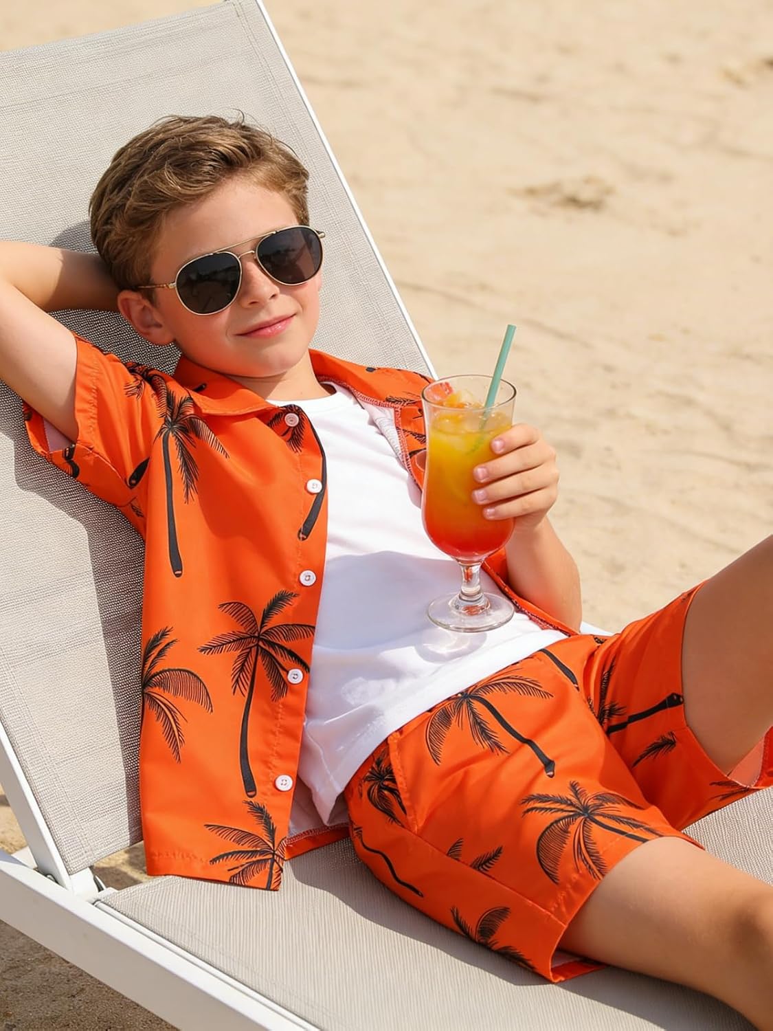 7-14 Years Boys Clothes 2 Piece Outfits Hawaiian Vacation Beach Short Sleeve Button Down Shirt and Shorts Sets - Image 3