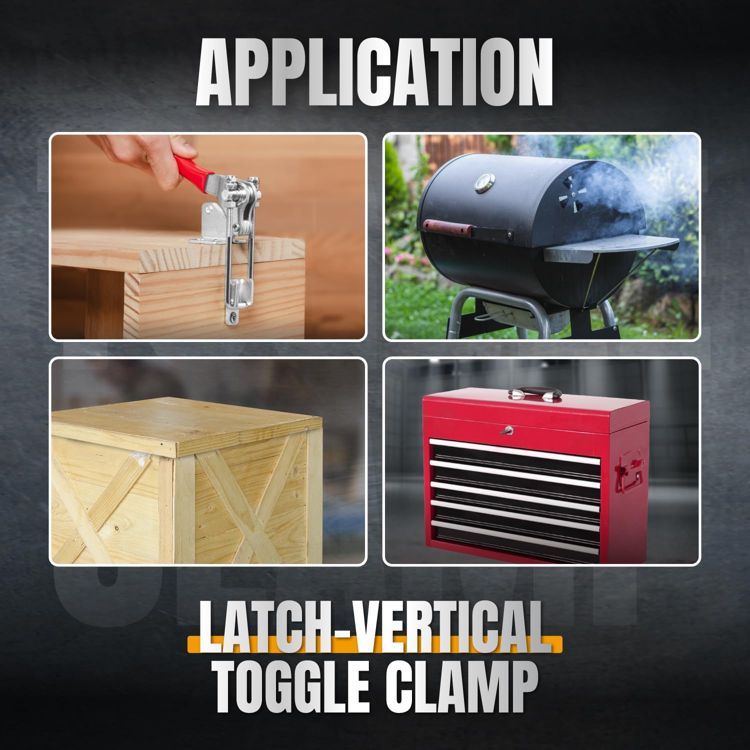 POWERTEC 4PK Toggle Clamp, 1980 lbs Holding Capacity, 40344 Adjustable 90 Degree Vertical U Bolt Latch w/Antislip Hand Grip for Woodworking Jigs & Fixtures, Smoker, Tire Carrier, Tool Box (20324-P4)