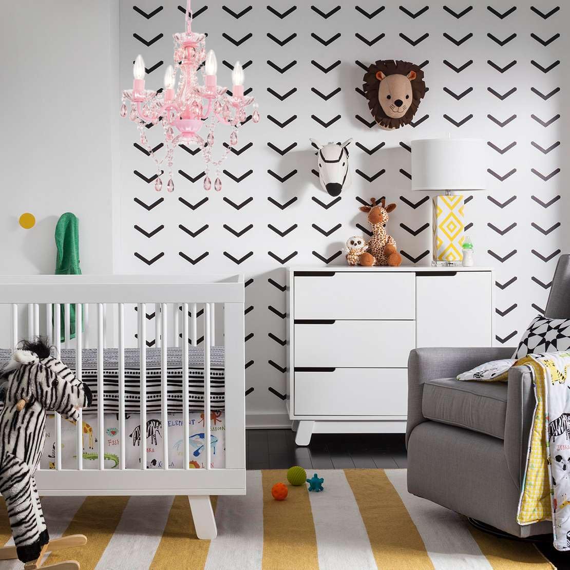 LaLuLa Mini Chandelier with Acrylic Crystals Pink Chandelier 4 Light Modern Chandeliers for Bedroom and Girls Room