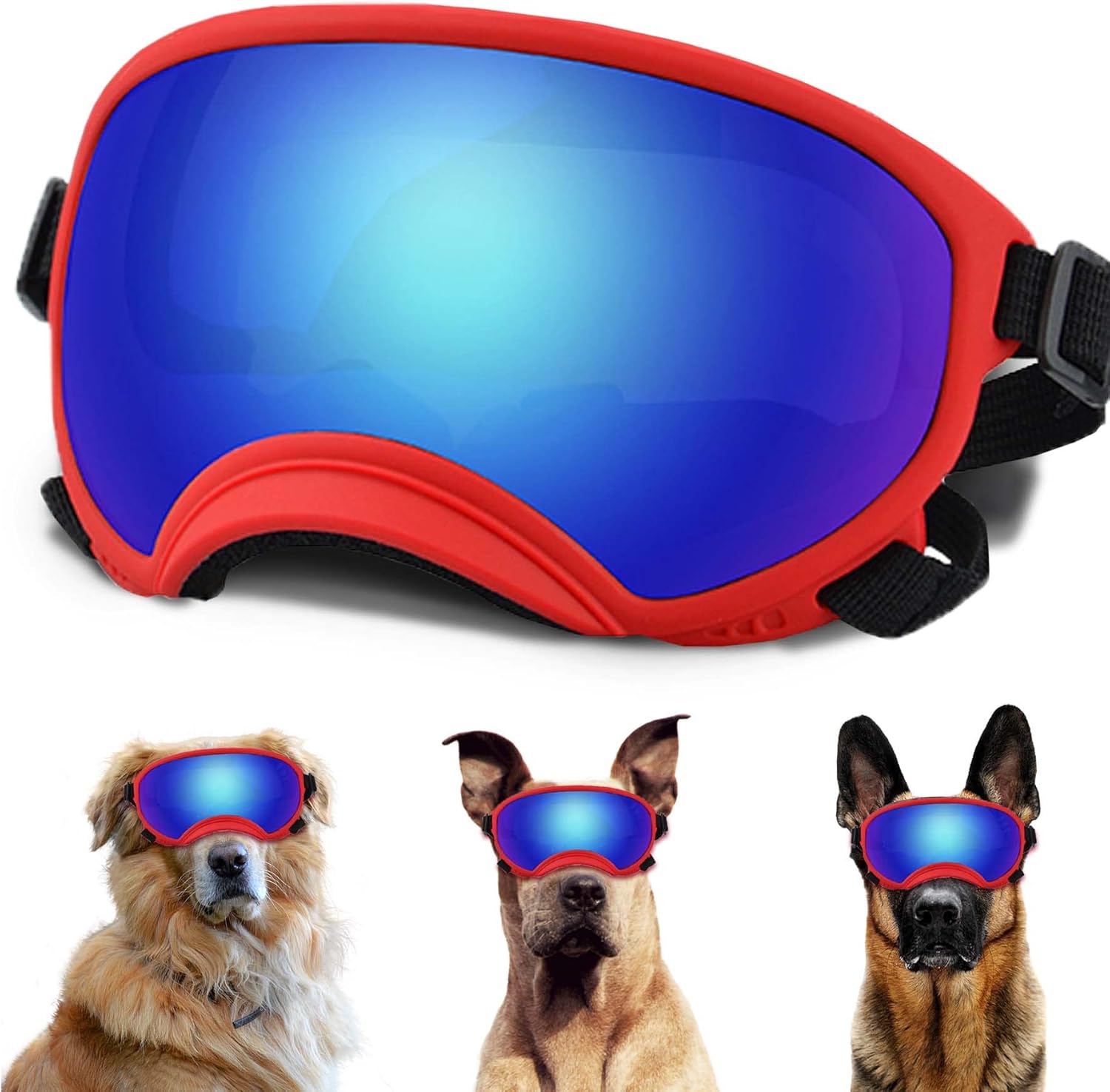 Medium Dog Sunglasses with Adjustable Strap UV Protection, Winproof Dog Puppy Sunglasses, Suitable for Medium Dog Pet Glasses, Dogs Eyes Protection,Soft Dog Goggles