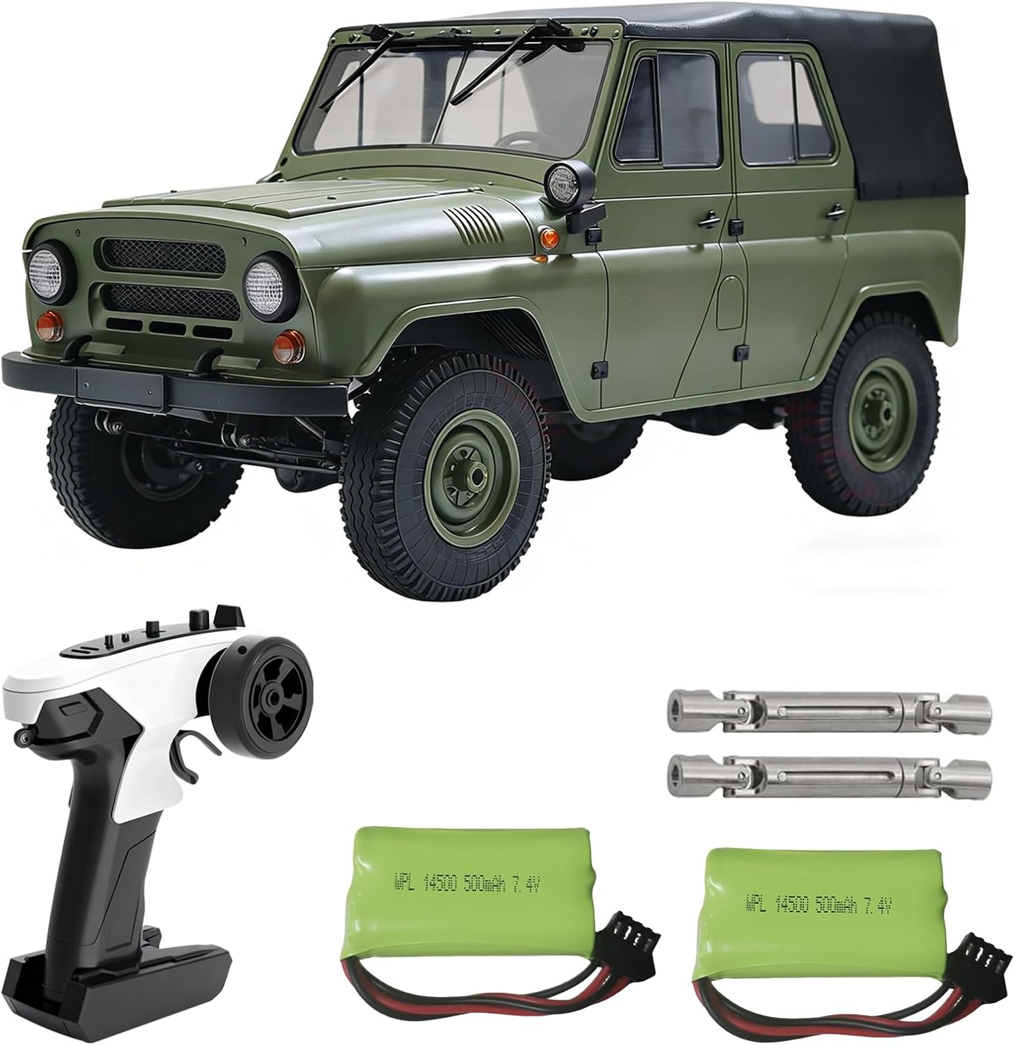 YUCT WPL C94 RC Crawler - 4x4 1/12 Military RC Truck 2.4GhZ Off-Road Vehicle with Two Batteries & Metal Drive Shaft (Green)