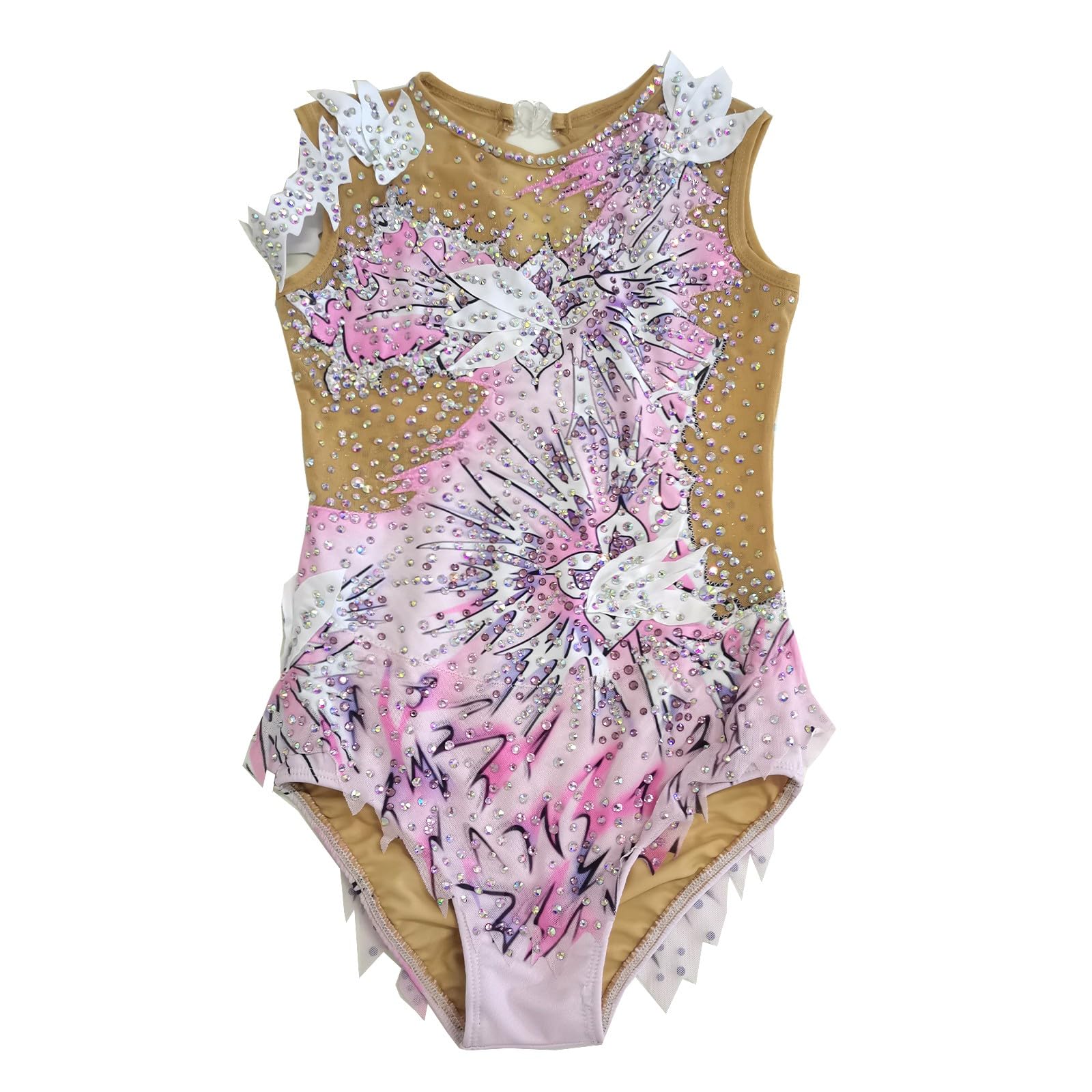 LIUHUO Rhythmic Gymnastics Leotards Fashionable Comfortable Mesh Pink Diamonds