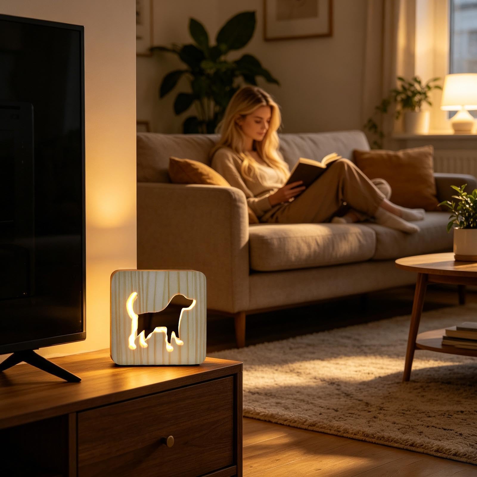 Drewniana Lampa Biurkowa Dekoracyjna Lampa LED Z Psem | Urocze Światło Nocne Dla Dziewczynek I Chłopców Do Sypialni, Pokoju, Pokoju Dziecięcego, Przy Łóżku, Nauki, Na Biurko,