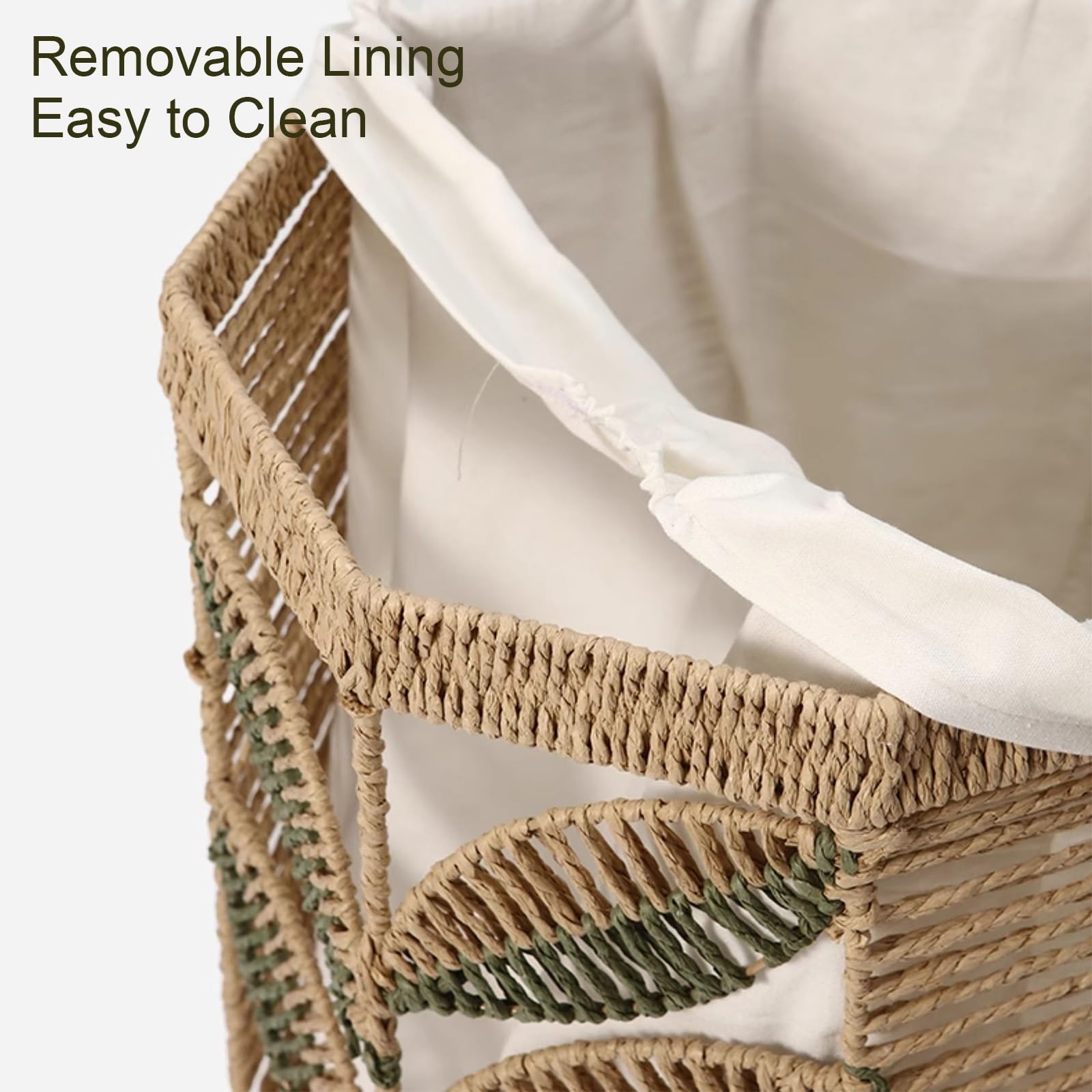 Cesta Ropa Sucia Tejido con Cuerda de Papel, Cesto Colada con Forro de Tela, Decorativo Barreño Ropa Estilo Pastoral(Large)