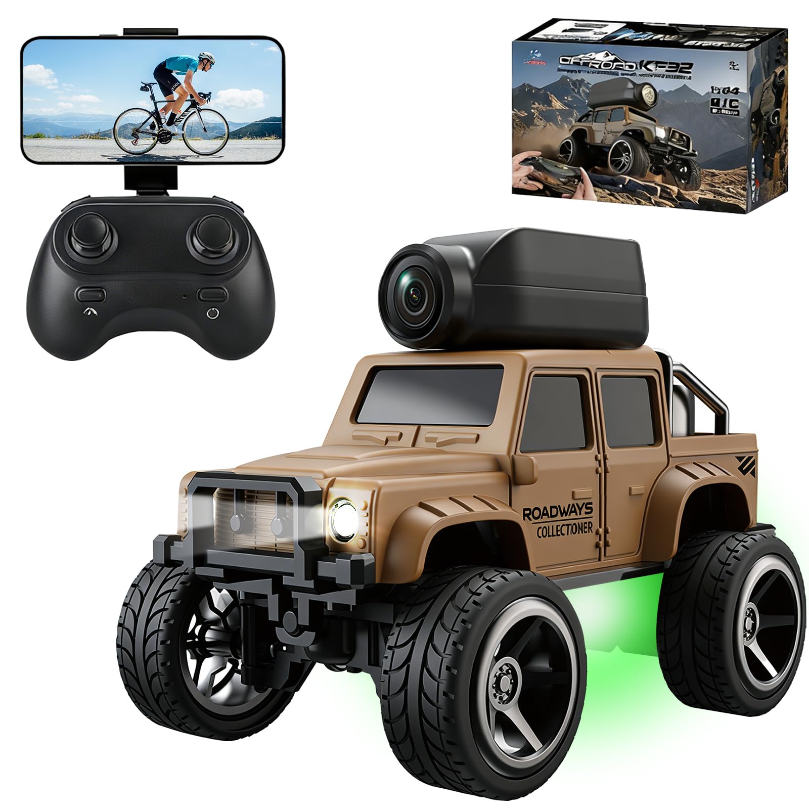 Coche Teledirigido con HD Cámara,2,4 GHz RC Truck, Control de Aplicación | Transmisión WiFi de Fotos, 2 Modos de Velocidad, Cámara Extraíble, Cuerpo de Aleación, para Niños y Adultos